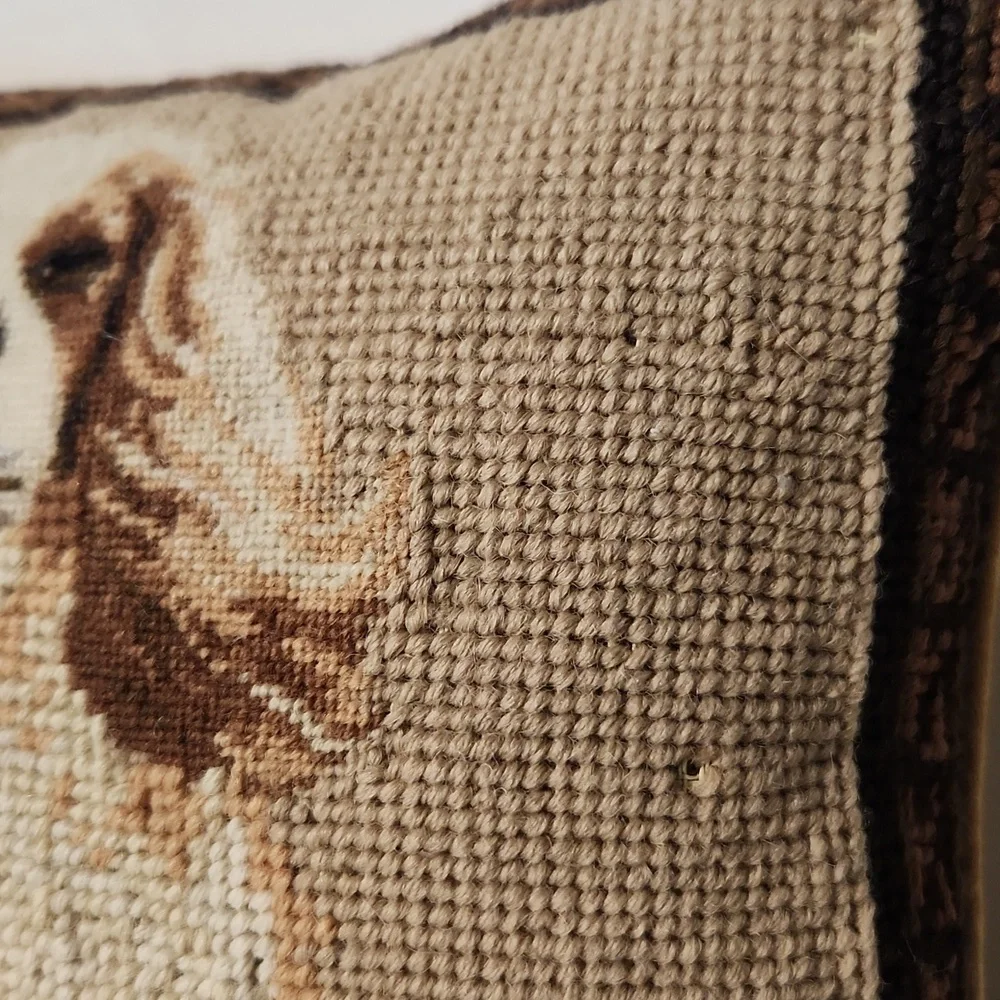 Cavalier King Charles Spaniel Vintage Wool Needlepoint Handmade Pillow 10x10